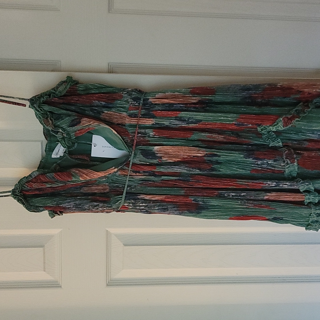 Lovers And Friends Medium Jewel Tone Print Dress W/Front Slit W/ Empire Waist
